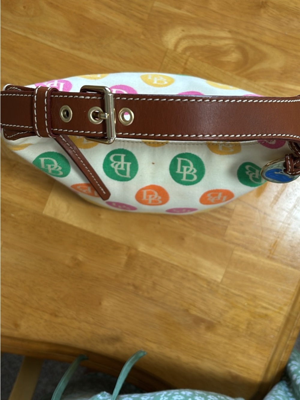 Dooney & Bourke Cream Multicolor Logo Hobo Bag with Brown Leather Strap - Picture 2 of 7